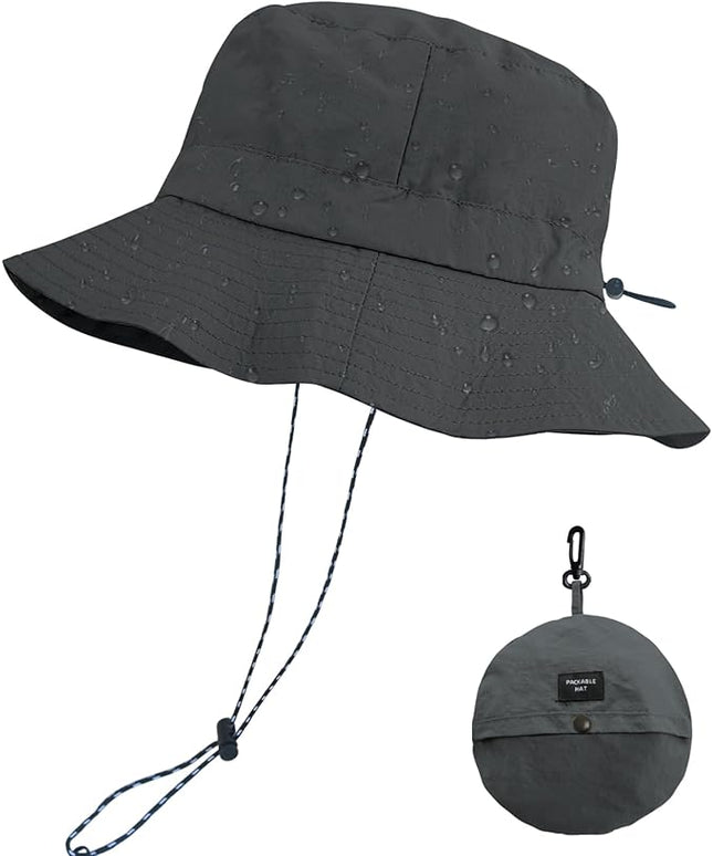 PFFY Quick Dry Waterproof Packable Bucket Hat for Women Men Outdoor Sun Hats with Detachable Chin Strap