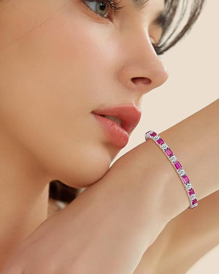 Birthstone Tennis Bracelets for Women White Gold Sterling Silver Gemstone Bracelets Adjustable Chain 6-9 Inchs Jewelry Anniversary Birthday Gifts for Women Mom Wife Her