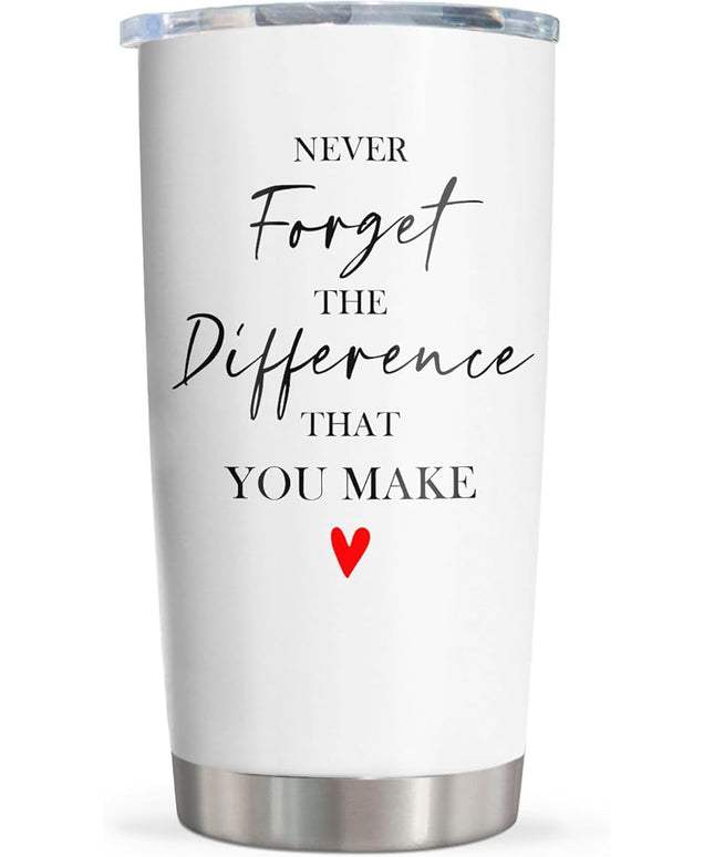 Thank You Gifts for Women/Men, Teacher/Employee Appreciation Gifts, Retirement Gift for Woman, Farewell Gift for Coworkers, Never Forget The Difference You Make Tumbler 20oz