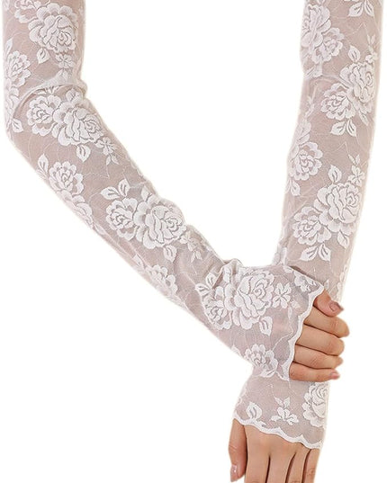 Women's Short Lace Gloves Fingerless for Driving Wedding Wrist Length Bridal Prom Gloves