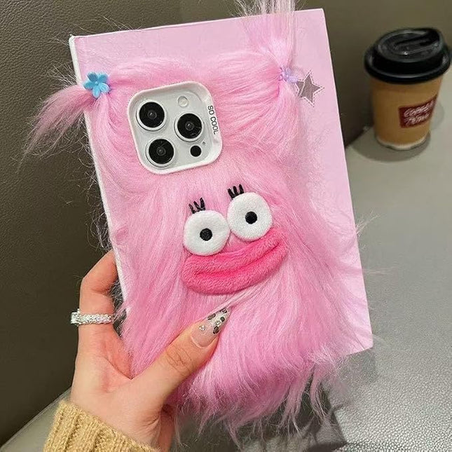for iPhone 17 Pro Max Case,Funny and Silly Weird Furry Phone Cases [DIY Long Hair with Hairclip] Ugly Phone Case Swap Challenge Gifts with Friends (Pink)
