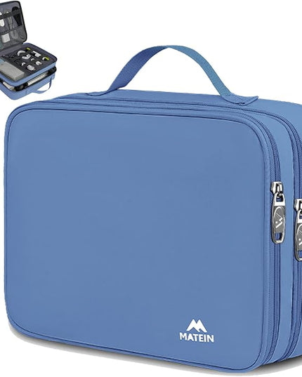 MATEIN Electronics Organizer, Cable Organizer Bag Electronic Accessories Case with Handle for Cable, Cord, Tablet, Charger, Phone, Double Layers Tech Case Travel Gifts for Men and Women, Blue