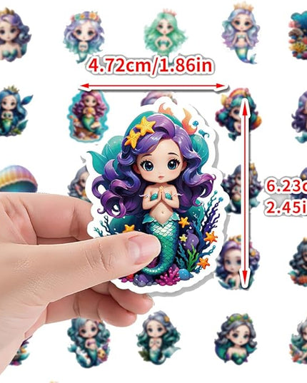 Cute Mermaid Vinyl Stickers, 50 PCS Waterproof Mermaid Ocean Fantasy Decals for Laptops, Scrapbooking, Journals, Water Bottles, Phones, Notebooks & DIY Decor