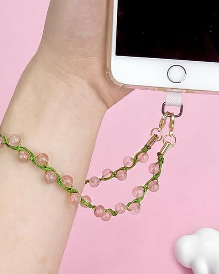Marble Beaded Phone Wrist Strap, Cellphone Lanyard with Tether Tab, Hands-Free Wristlet Bracelet