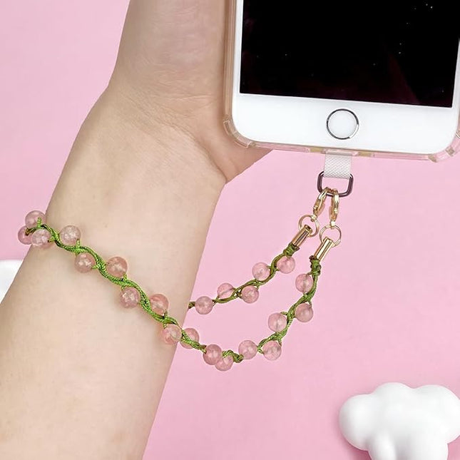 Marble Beaded Phone Wrist Strap, Cellphone Lanyard with Tether Tab, Hands-Free Wristlet Bracelet
