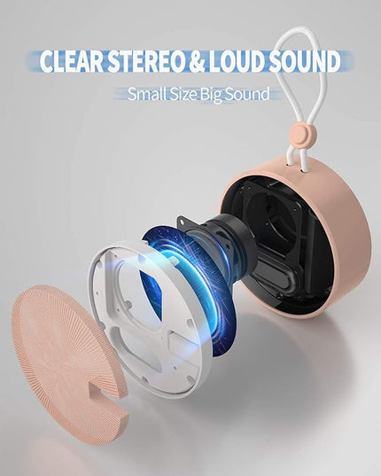 INSMY C12 IPX7 Waterproof Shower Bluetooth Speaker, Portable Small Speaker, Speakers Bluetooth Wireless Loud Clear Sound Support TF Card Suction Cup for Outdoor Kayak Canoe Beach Gift (Cashmere Pink)