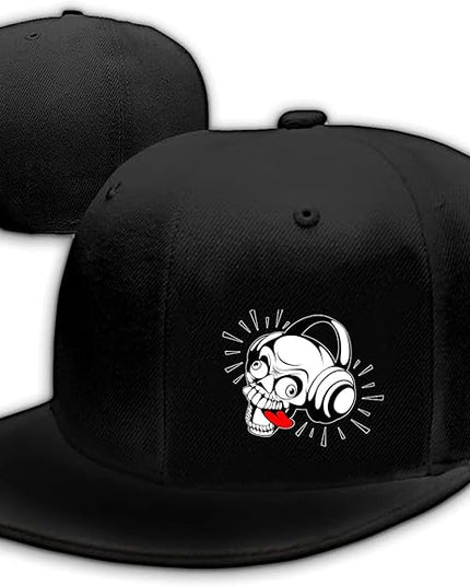 Skull Finger Flat Bill Hats for Men Black Mens Snapback Hat Baseball Cap Fitted Hat Rock N Roll Skeleton Hand Snap Backpack