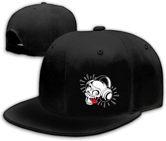 Skull Finger Flat Bill Hats for Men Black Mens Snapback Hat Baseball Cap Fitted Hat Rock N Roll Skeleton Hand Snap Backpack