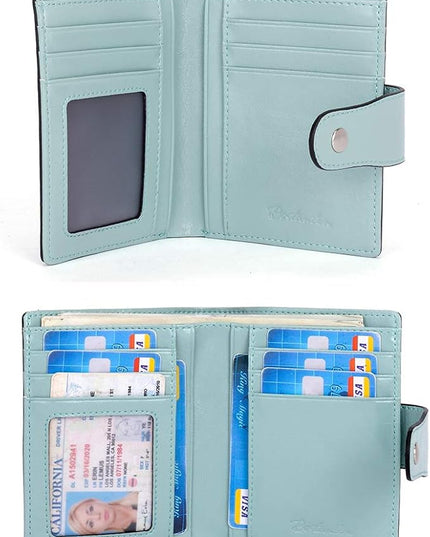 BOSTANTEN Women Leather Wallet RFID Blocking Small Bifold Zipper Pocket Wallet Card Case Purse with ID Window