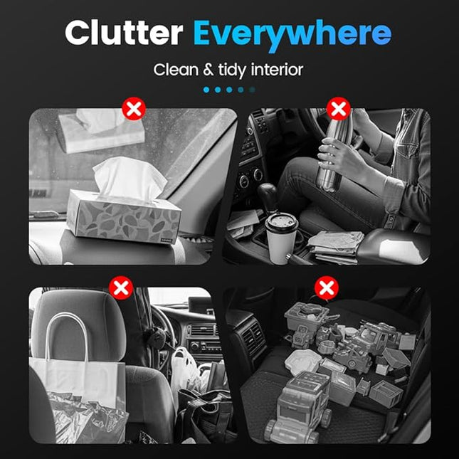 Back Seat Car Organizer, 4-in-1 Car Backseat Organizer with Cup Holder and Storage, Universal Leather Multifunctional Seat Back Storage with Tissue Box,Phone Holder, Trash Bin & Hooks (BLACK)