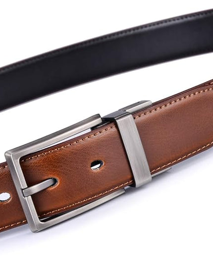 beltox fine Men's Dress Belt Leather Reversible 1.25" Wide Rotated Buckle Gift Box