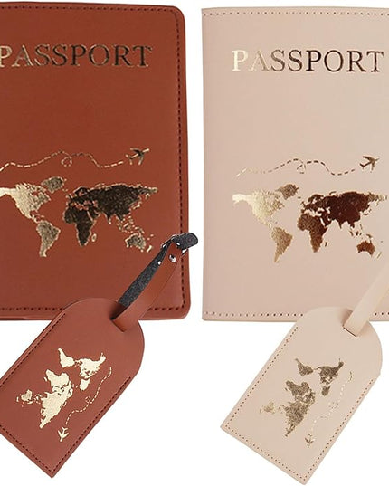 Passport Wallets Travel Holder Set,his and her passport holder and luggage tags,honeymoon essentials,newlywed travel gifts for Couples