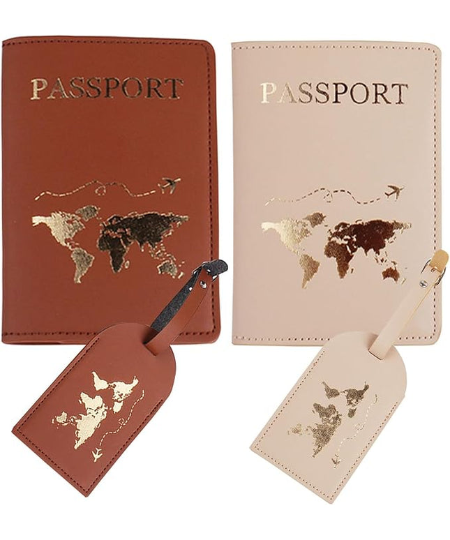 Passport Wallets Travel Holder Set,his and her passport holder and luggage tags,honeymoon essentials,newlywed travel gifts for Couples