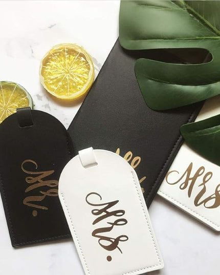 mr and mrs passport covers and luggage tags gift set, couple passport holder for honeymoon