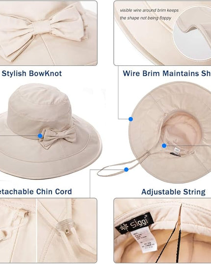 Comhats Packable Summer Cotton Sun Hat Bucket for Women UV Protection Wide Brim Beach Gardening Travel 54-64CM