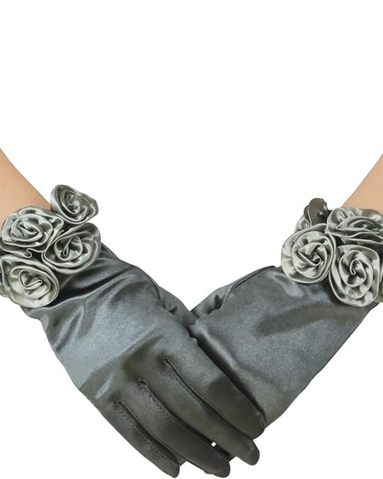 Short Satin Floral Gloves Elegant Wedding Dress Gloves for Opera Dinner Party Accessories