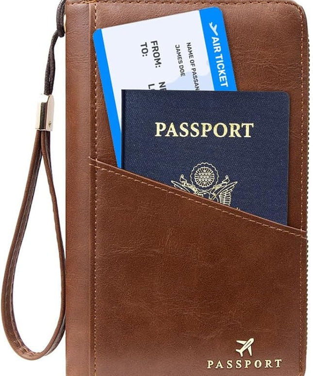 Passport Holder for Travel Women and Men RFID Passport Holder with Card Slots Holder Passport Case Passport cover Passport Wallet Travel Essentials and Accessories (Zipper, ZN-DarkBrown Zipper)
