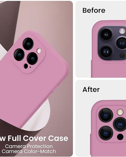 FireNova for iPhone 14 Pro Case, Silicone Upgraded [Camera Protection] Phone Case with [2 Screen Protectors], Soft Anti-Scratch Microfiber Lining Inside, 6.1 inch, Lilac Purple