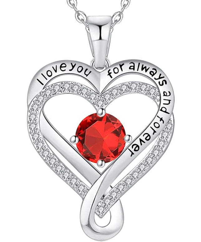 Jewelry for Women Wife Infinity Heart Birthstone I Love You Necklace S925 Anniversary Women Necklaces for Her Wife Birthday Gift Ideas, Birthday Present for Girlfriend Mom Daughter Sterling Silver