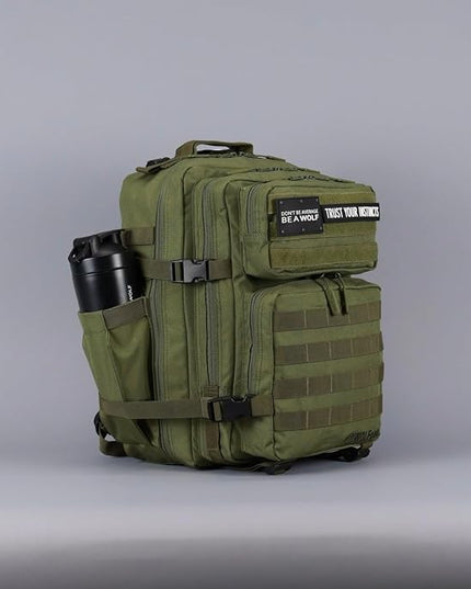 WOLFpak 35L Athletic Gym Backpack - Durable 1000D Waterproof Oxford Material with MOLLE Webbing, Laptop Pocket & Dual Cup Holders, Durable Fitness/Travel/Military Daypack (OD Green)