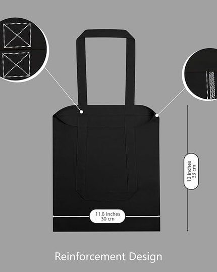 TOPDesign 10-Pack Economical 11.8"x13" Black Cotton Tote Bag, 5oz Lightweight Fabric, Small Reusable Grocery Shopping Cloth Bags, DIY Your Creative Designs