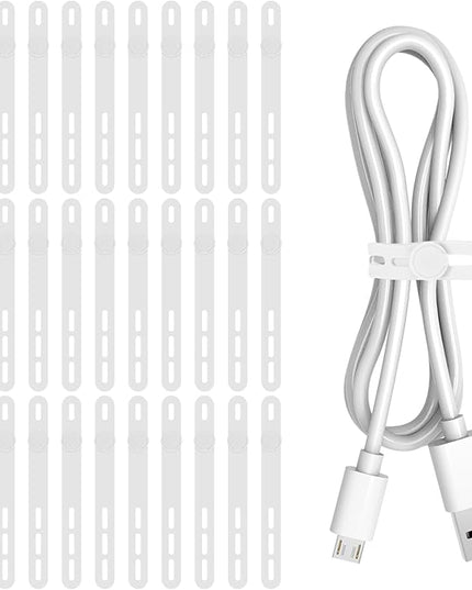 Donruby 30Pcs Silicone Cable Ties - Reusable & Washable with Adjustable Locking Buckles, High Elasticity Cable Management Straps for Home, Office, School, Travel Essential Cord Organizer (White)