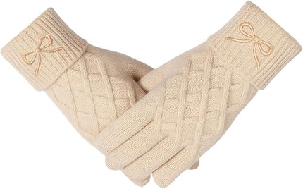 Liitrsh Women Winter Gloves with Embroidery Bow Touchscreen Warm Elastic Knit Lining Gloves for Cold Weather Gift