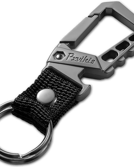 Metal heavy duty key chain carabiner clip bottle opener wrist lanyard ring car key fob unisex for men and women