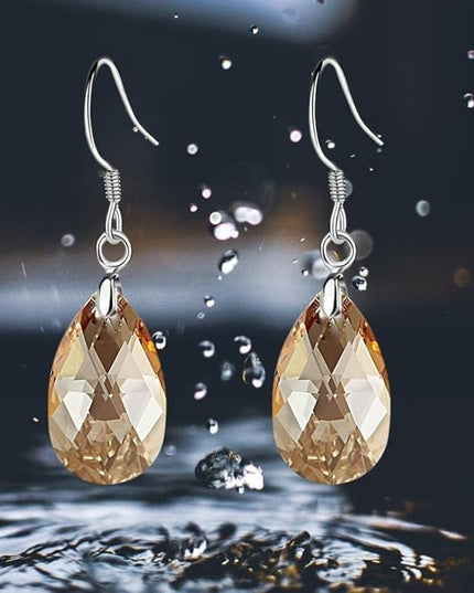 Teardrop Austrian Crystal Drop Dangle Earrings for Women 925 Sterling Silver Hook Hypoallergenic Jewelry
