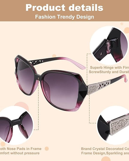 DragonflyDreams 4 Pcs Women Large Sunglasses, UV 400 Glasses Oversized Classic Trend Ladies Sunglasses Sparkling Large Frame