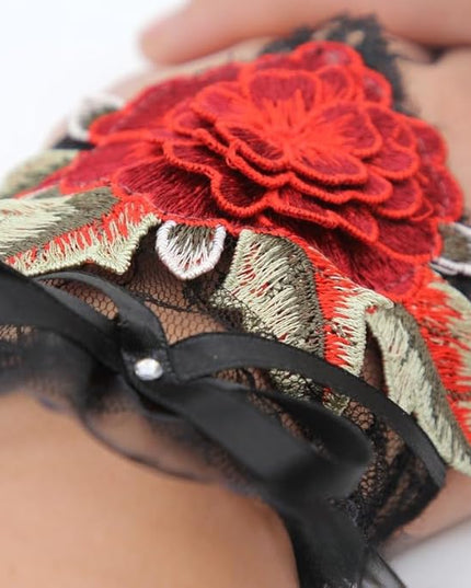 Specell Embroidered Flowers Lace Fingerless Gloves - for Bridal Wedding Cocktail Tea Party Evening Prom Costumes Cosplay