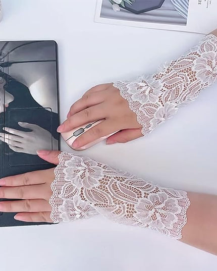 Women's Short Lace Gloves Fingerless for Driving Wedding Wrist Length Bridal Prom Gloves