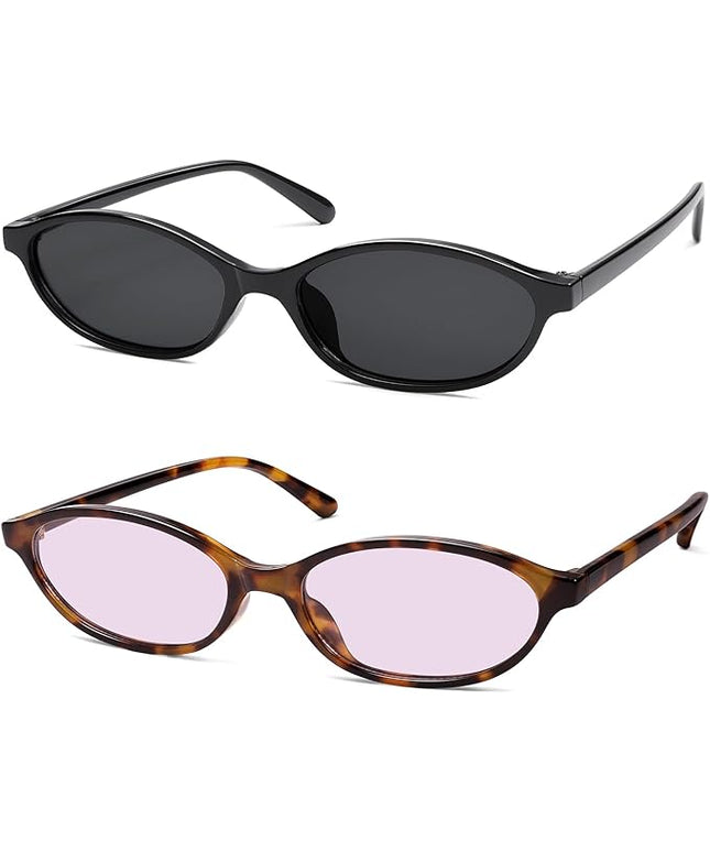 Retro Oval Cat Eye Sunglasses for Women Y2k Trendy Narrow Sunnies Designer Sun Glasses AR82253