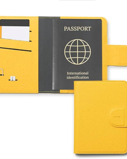 LHiDS Leatherette Passport Holder with RFID Protection, Premium PU Leather, Snap Button Closure, Travel Passport Wallet Cover for Passport, Boarding Passes, Business Cards, Cash (Yellow)