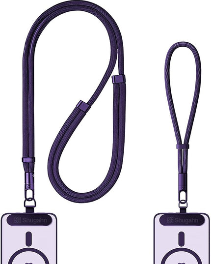 Phone Lanyard 2 Pcs - 1 Phone Wrist Strap, 1 Adjustable Crossbody Cell Phone Lanyard, 2 Metal Pads and 360° Rotating Metal Clips - Skin-Friendly, Universal for Most Phone cases (Dark Purple)