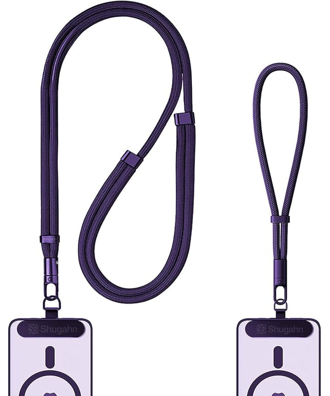 Phone Lanyard 2 Pcs - 1 Phone Wrist Strap, 1 Adjustable Crossbody Cell Phone Lanyard, 2 Metal Pads and 360° Rotating Metal Clips - Skin-Friendly, Universal for Most Phone cases (Dark Purple)