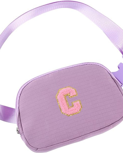 Glratn Initial Letter Patch Belt Bag Fanny Pack Crossbody Bag for Girls, Birthday Gifts for 4 5 6 7 8 9 10 11 12 13 Year Old Girls,Easter Purse Gifts for Teens Kids (Purple-C)
