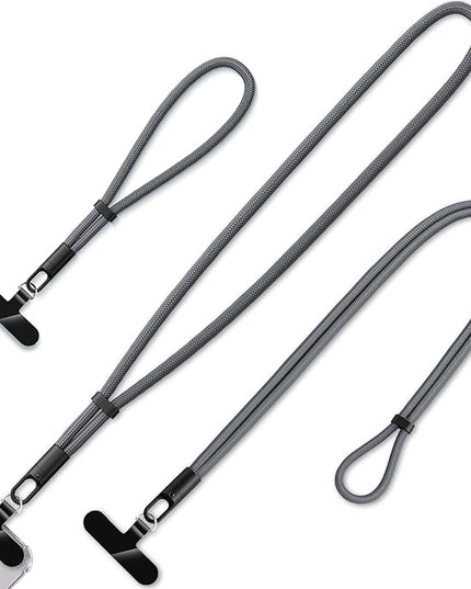 3 Pack Phone Lanyard,1×Phone crossbody strap,1×Phone Neck Strap,1×Wrist Strap,3×Tether Tabs,Universal Cell Phone Multifuctional Patch Polyester Lanyards(Grey)