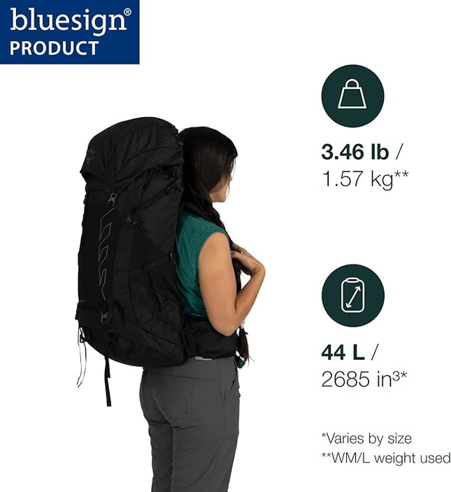Osprey Tempest 44L Women's Lightweight Hiking Backpack - Daypack for Travel & Camping, Black/Coal Grey, M/L