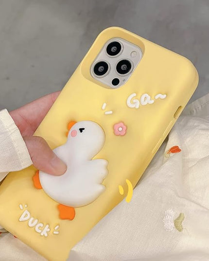 Case Compatible with iPhone 15 Pro Max,Cute 3D Kawaii Funny Whit Duck Cartoon Cover with Keychain Soft Silicone Gel Drop Protector Women Girls