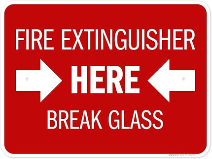 Fire Extinguisher Here Break Glass Sign, 18x24 Inches, Rust Free .063 Aluminum, Fade Resistant, Made in USA by My Sign Center