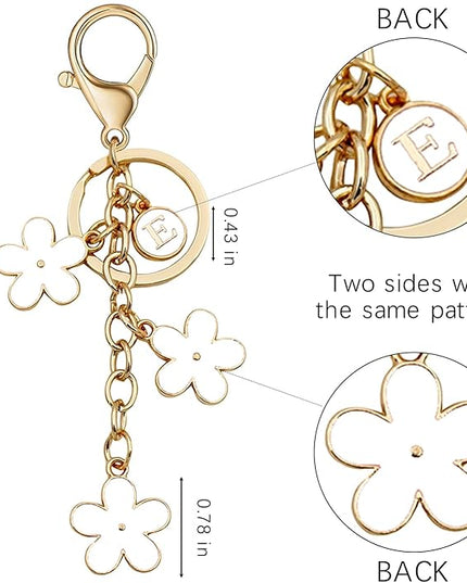 Cute Initial Letter Keyring for Women Girls Nice Flower Keychains for Handbag Backpack