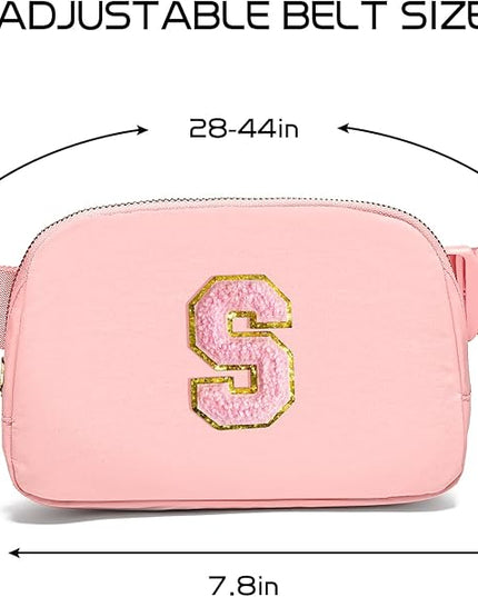 Gitus Belt Bag Fanny Pack Crossbody Bags with Initial Letter Patch Cute Stuff Birthday Gifts for Teenager Girls Trendy Preppy Stuff for Teen Girls Cool Stuff for Teens (Light Pink-S)