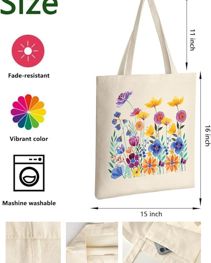 AUSVKAI Canvas Tote Bag for Women, Aesthetic Cute Grocery Grocery Reusable Cotton Gift Bag for Shooping Beach Trendy Gifts