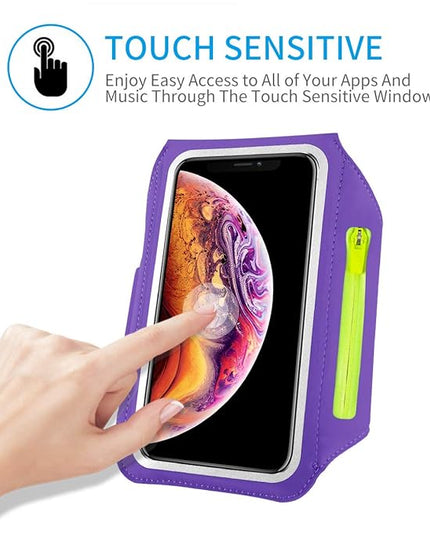 Cell Phone Running Armband with Airpods Zipper Pocket Armband Case Running Holder for iPhone 16/15/ 14/13 / 12 /11Pro Max,Galaxy S20 S10,Sweatproof Arm Band with Card/Key Bag