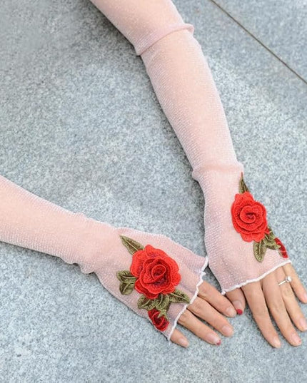 Specell Embroidered Flowers Lace Fingerless Gloves - for Bridal Wedding Cocktail Tea Party Evening Prom Costumes Cosplay