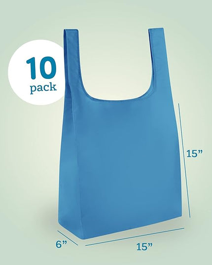Masirs Reusable Grocery Bag (10-PACK | COLORS) - Reusable Ripstop Bags - Large, Strong Eco Friendly Bags - Foldable Shopping Bag - For Kitchen, Grocery & More - Packable Shopping Bag