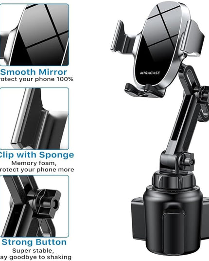 Miracase Cup Phone Holder for Car, [Upgraded Version] Adjustable Long Neck Car Cup Holder Phone Mount Cradle Friendly Compatible with iPhone Samsung Google and All Smartphones, Silver