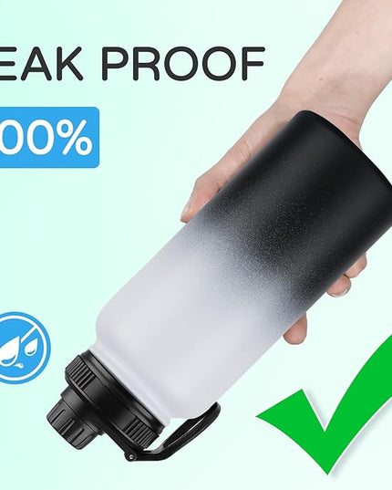 DOMICARE 32 oz Insulated Water Bottle Bulk, Vacuum Insulated Stainless Steel Sports Water Bottle with Straw Lid & Spout Lid, Leakproof, Reusable - Travel, Camping, Bike, Black White Gradient (4 Pack)