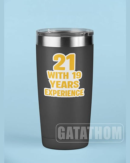 (3Pcs) Funny 40th Birthday Stickers – 21 with 19 Years Experience - Cheers to 40 Years Sticker Waterproof Vinyl Decals for Forty Birthday Gifts, Water Bottles, Scrapbooks, Journals, 3 x 3 inch